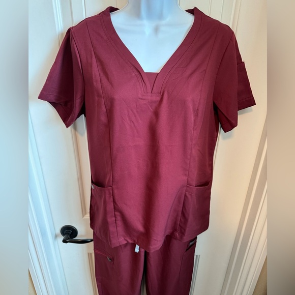 NWOT niaahinn Scrub Set Modern V-neck & Drawstring Jogger Pants w/Ribbed Cuff, S - Picture 7 of 13